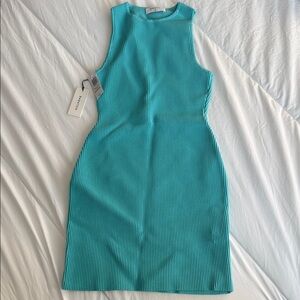 Teal turquoise blue Ribbed Mini Dress